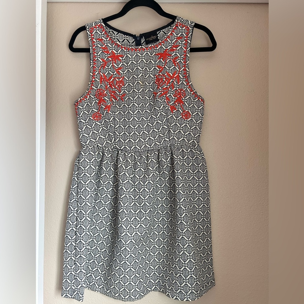 High neck black & orange dress